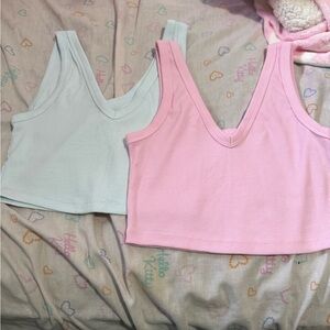 Wild Fable Turquoise and Pink Sleeveless Crop Tank Tops